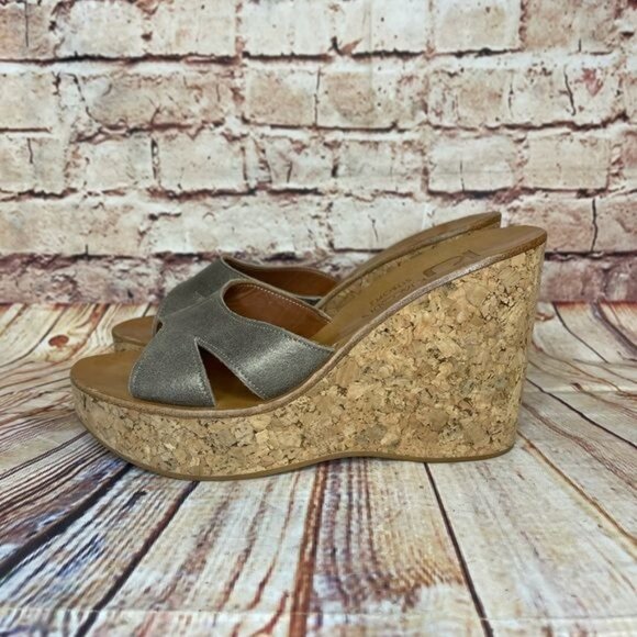 K. Jacques St. Tropez Cork Wedge Sandals In Silver Sz 37 US 5.5-6 - Picture 6 of 8